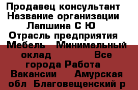 Продавец-консультант › Название организации ­ Лапшина С.Ю. › Отрасль предприятия ­ Мебель › Минимальный оклад ­ 45 000 - Все города Работа » Вакансии   . Амурская обл.,Благовещенский р-н